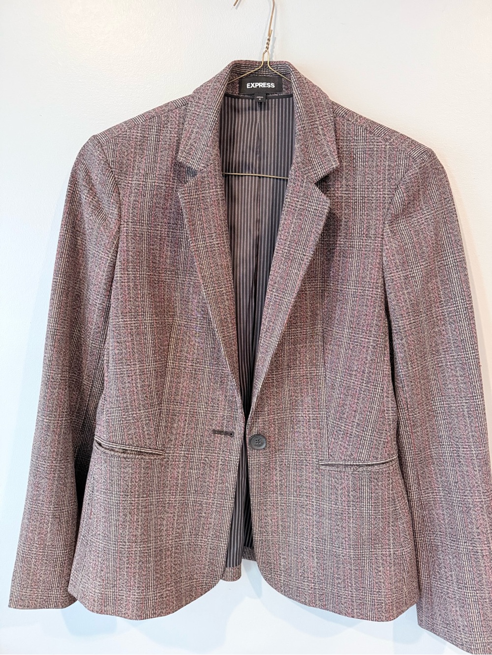 Express Pink Gray Tweed Blazer